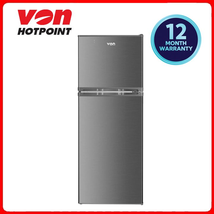 Von VRT-181DRAX Double Door Fridge, 181L, Inox1, tampered glass shelf in the freezer compartment., 2 adjustable glass shelves in the fridge compartment- offering flexible storage options, 3 door racks