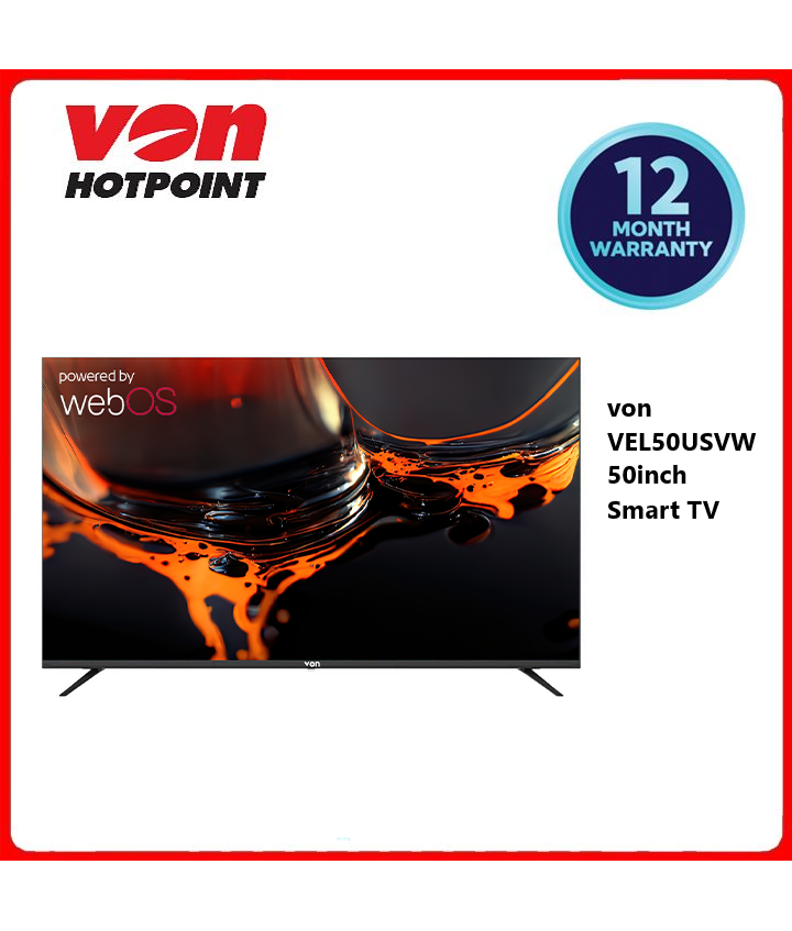Von 50 Inch 4K UHD Frameless LED Smart TV (Model: VEL50USVW) with WebOS, Preinstalled Smart Apps, USB, HDMI & Digital Tuner - for Immersive Entertainment