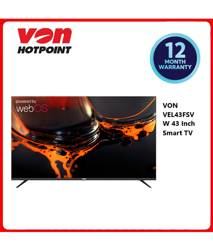 NEW Von 43 Inch Frameless Smart LED TV (Model: VEL43FSVW) - FHD, WebOS, BT Enabled, USB, HDMI & Digital Tuner - Perfect for Smart Home Entertainment
