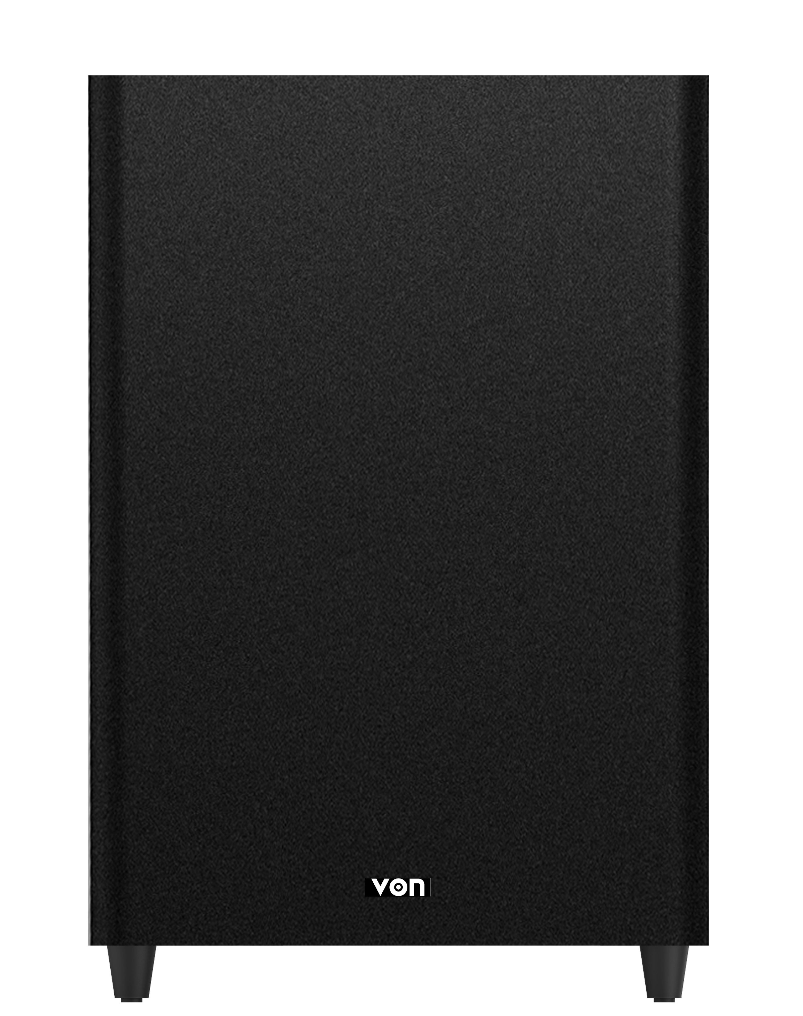 VON 2.1CH, VSB2002LFK Wireless Subwoofer, 200W RMS  Connectivity: Bluetooth, Optical, HDMI & Aux Enhanced Bass Extreme with 8” Woofer Subwoofer and bar wireless connectivity
