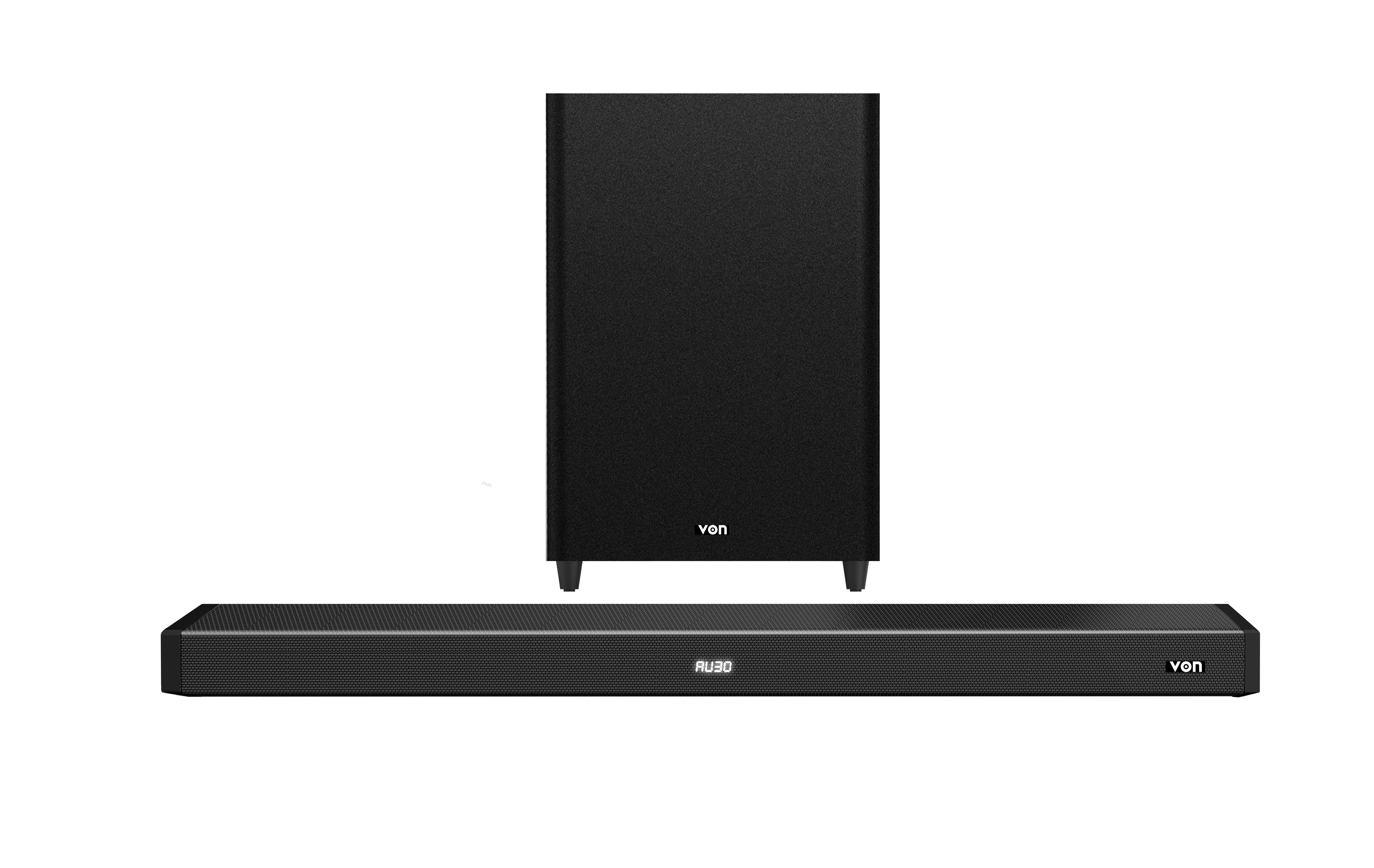 VON 2.1CH, VSB2002LFK Wireless Subwoofer, 200W RMS  Connectivity: Bluetooth, Optical, HDMI & Aux Enhanced Bass Extreme with 8” Woofer Subwoofer and bar wireless connectivity