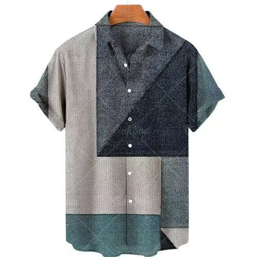 Summer new plus size men's T-shirt shirt casual slim fit fashionable 3D printed short sleeved shirt