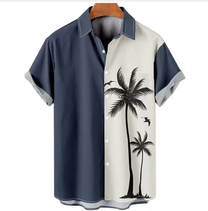 Summer new plus size men's T-shirt shirt casual slim fit fashionable 3D printed short sleeved shirt