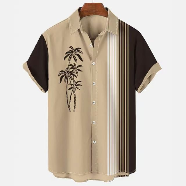 Summer new plus size men's T-shirt shirt casual slim fit fashionable 3D printed short sleeved shirt