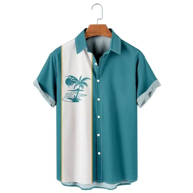 Summer new plus size men's T-shirt shirt casual slim fit fashionable 3D printed short sleeved shirt