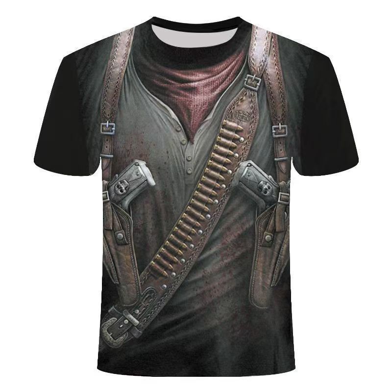 Summer Fashion Motorcycle Punk T-shirt Knight Shirts 3d Skeleton Demon T Shirt Men's Casual Vintage Hip Hop Short Sleeve