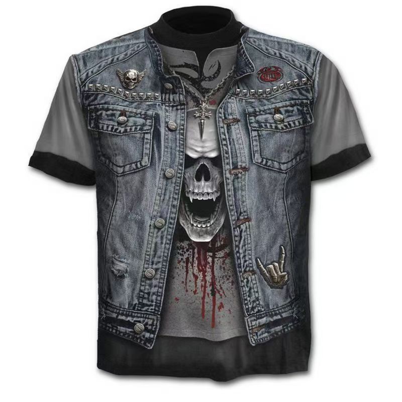 Summer Fashion Motorcycle Punk T-shirt Knight Shirts 3d Skeleton Demon T Shirt Men's Casual Vintage Hip Hop Short Sleeve