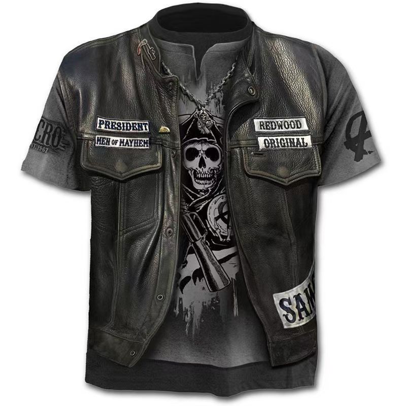 Summer Fashion Motorcycle Punk T-shirt Knight Shirts 3d Skeleton Demon T Shirt Men's Casual Vintage Hip Hop Short Sleeve