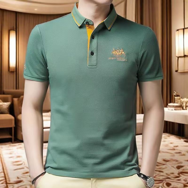 Summer Men's Casual and Business Lapel T-shirt Fashion Spell Color Short Sleeve Sport Polo Shirt