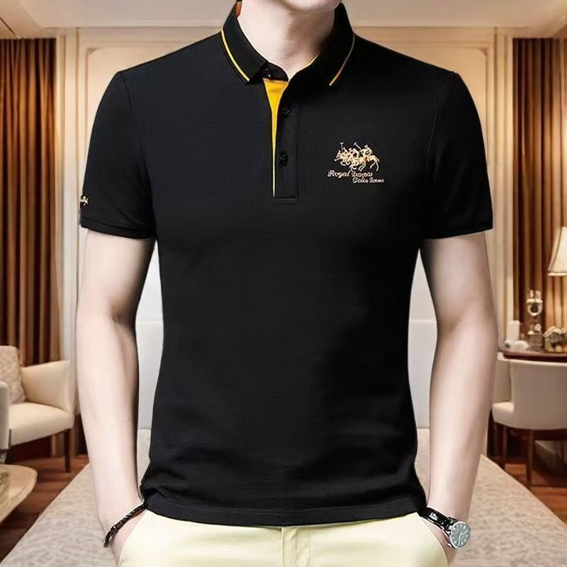 Summer Men's Casual and Business Lapel T-shirt Fashion Spell Color Short Sleeve Sport Polo Shirt