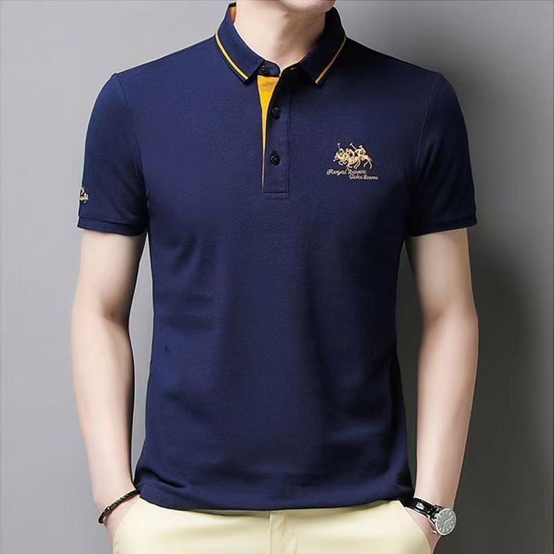 Summer Men's Casual and Business Lapel T-shirt Fashion Spell Color Short Sleeve Sport Polo Shirt