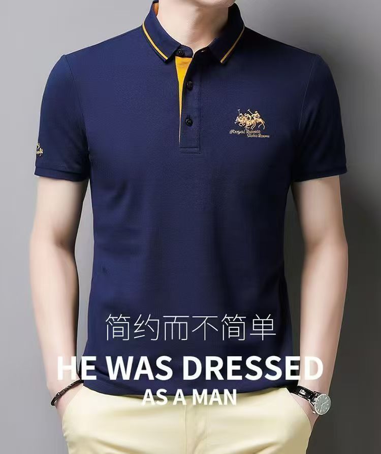 Summer Men's Casual and Business Lapel T-shirt Fashion Spell Color Short Sleeve Sport Polo Shirt