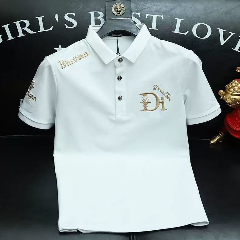 European high-end light luxury short sleeved polo shirt trendy brand men's clothing letter embroidery lapel men's T-shirt summer short sleeved men's T-shirt