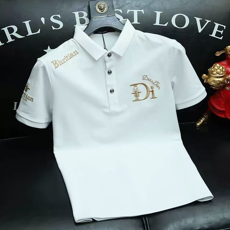 European high-end light luxury short sleeved polo shirt trendy brand men's clothing letter embroidery lapel men's T-shirt summer short sleeved men's T-shirt