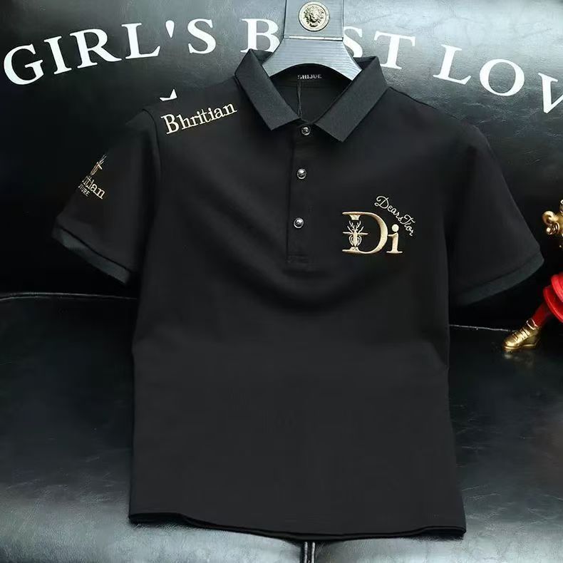 European high-end light luxury short sleeved polo shirt trendy brand men's clothing letter embroidery lapel men's T-shirt summer short sleeved men's T-shirt