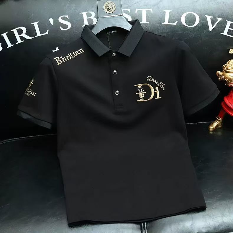 European high-end light luxury short sleeved polo shirt trendy brand men's clothing letter embroidery lapel men's T-shirt summer short sleeved men's T-shirt