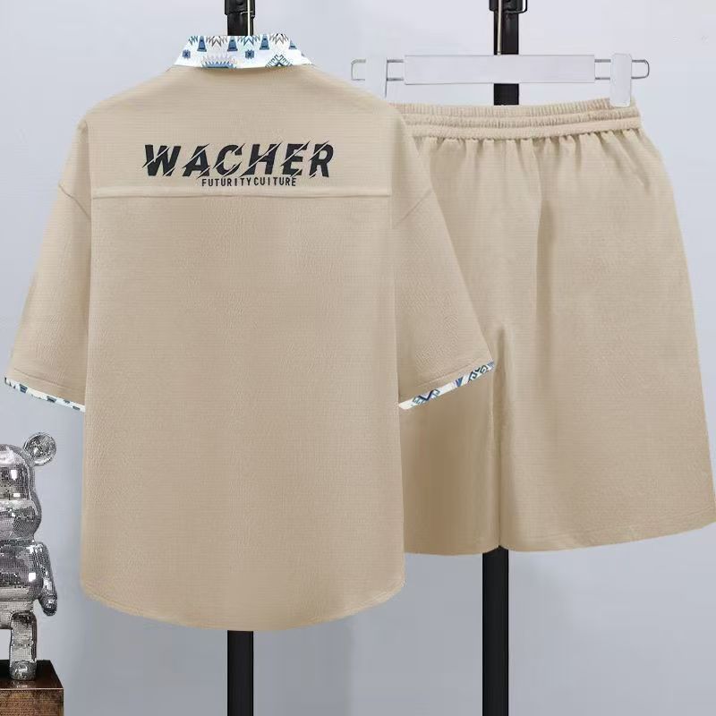 Summer men's short sleeved shirts trendy casual men's clothing sets high-end men's birthday style handsome lining sports suit