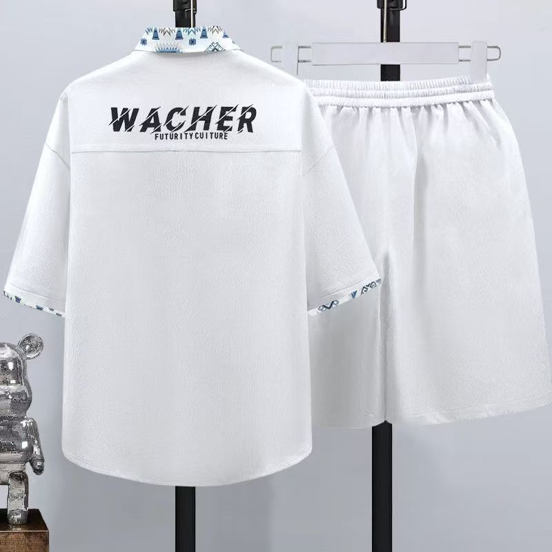 Summer men's short sleeved shirts trendy casual men's clothing sets high-end men's birthday style handsome lining sports suit