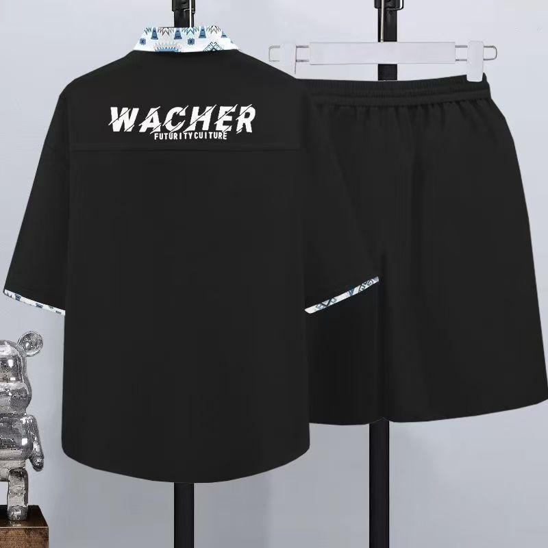 Summer men's short sleeved shirts trendy casual men's clothing sets high-end men's birthday style handsome lining sports suit