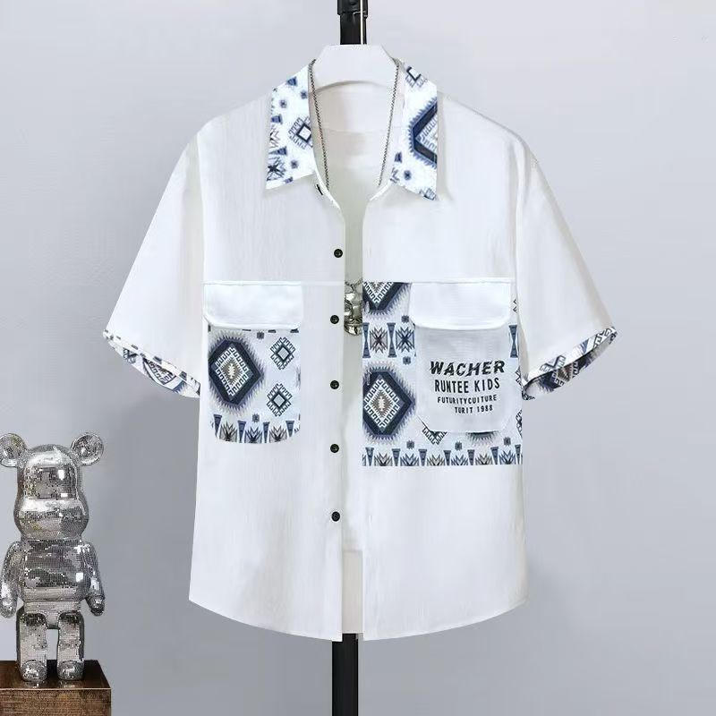 Summer men's short sleeved shirts trendy casual men's clothing sets high-end men's birthday style handsome lining sports suit