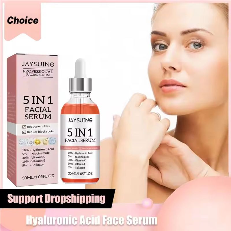 Jaysuing Hyaluronic Acid Face Serum 5 In 1 Moisturizing Whiten-ing Anti Wrink-le Agin-g Vitamin C Shrink Pores Serum Skin Care