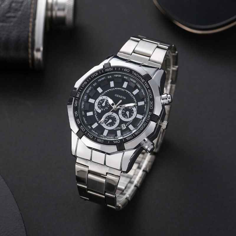 Men's Watch Bracelet 3pcs Set Steel Belt Three Eye Luminous Bracelet Set Calendar Sports Quartz Watch Boy's Watch