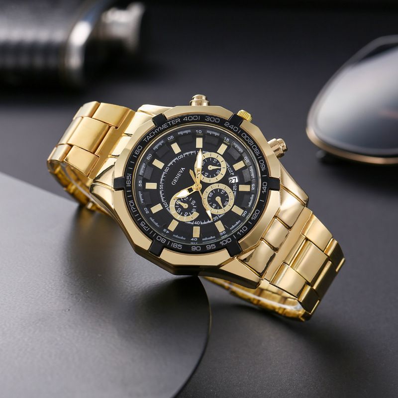 Men's Watch Bracelet 3pcs Set Steel Belt Three Eye Luminous Bracelet Set Calendar Sports Quartz Watch Boy's Watch