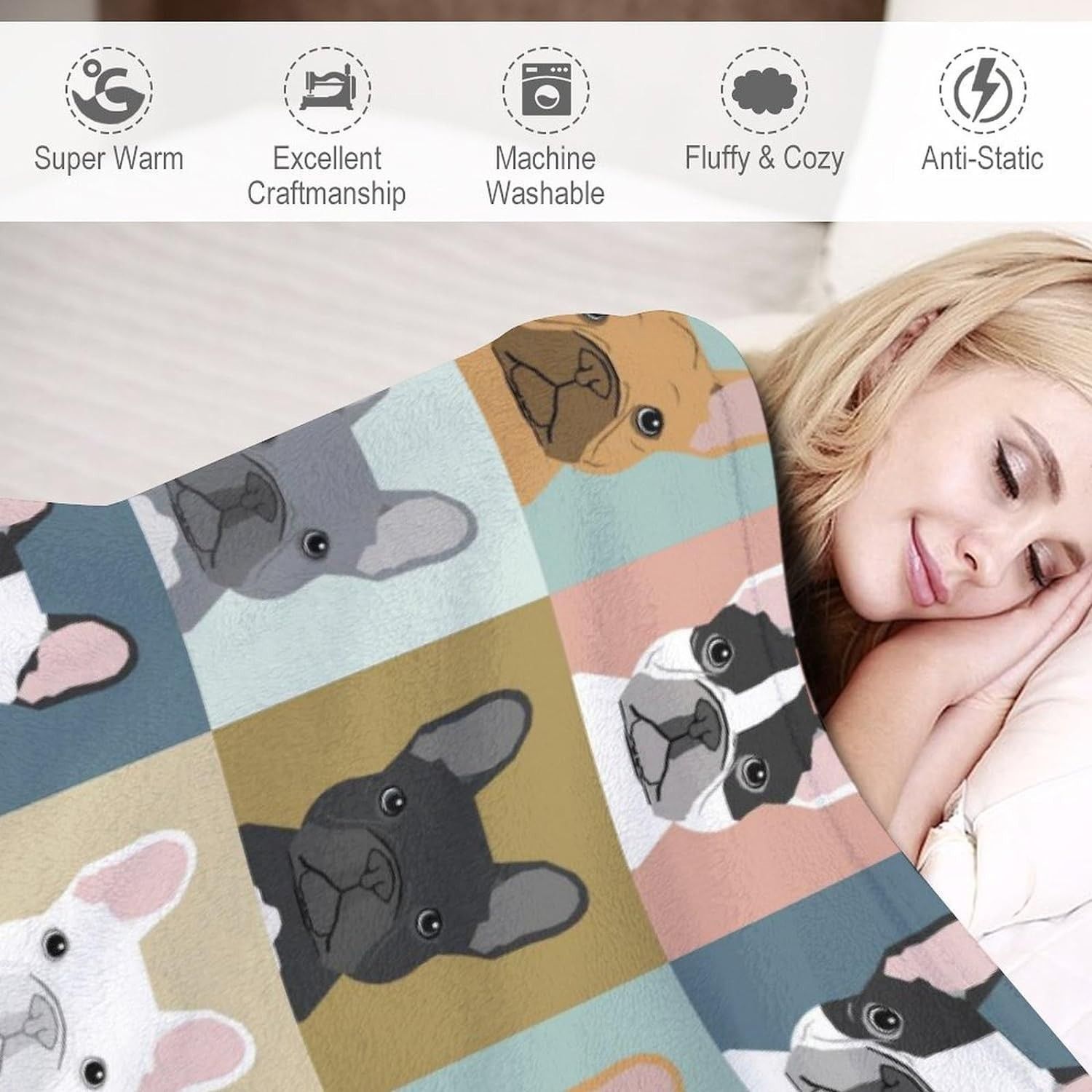 French Bulldog Throw Blanket for Boys and Girls Summer Bedding Sofa Nap Snugie Blanket,Animal Print Gift for Bulldog Enthusiasts, Suitable for Children and Adults to Cover Carpet