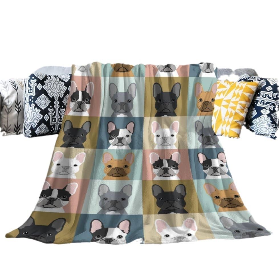 French Bulldog Throw Blanket for Boys and Girls Summer Bedding Sofa Nap Snugie Blanket,Animal Print Gift for Bulldog Enthusiasts, Suitable for Children and Adults to Cover Carpet
