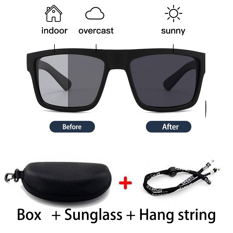 Sunglasses 3pcs Set Color Changeable Black Sunglass Man with Storage Box and Hang String Advanced Polarized Glasses Men's Driving Sunglasses Fishing Cycling Sunglasses