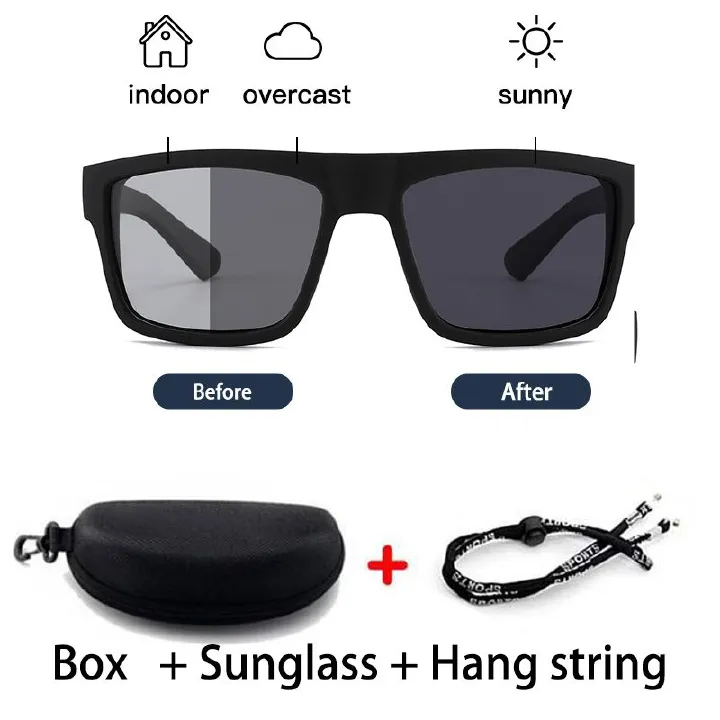 Sunglasses 3pcs Set Color Changeable Black Sunglass Man with Storage Box and Hang String Advanced Polarized Glasses Men's Driving Sunglasses Fishing Cycling Sunglasses