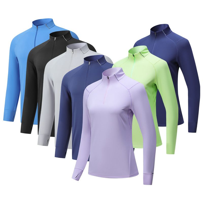 T-shirt for Man and Woman Quick Drying Moisture Absorbing Training Fitness Clothing, Half Zipper Sports Running Long Sleeve