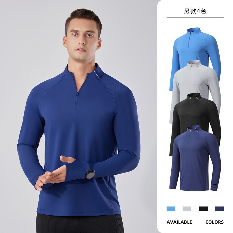 T-shirt for Man and Woman Quick Drying Moisture Absorbing Training Fitness Clothing, Half Zipper Sports Running Long Sleeve