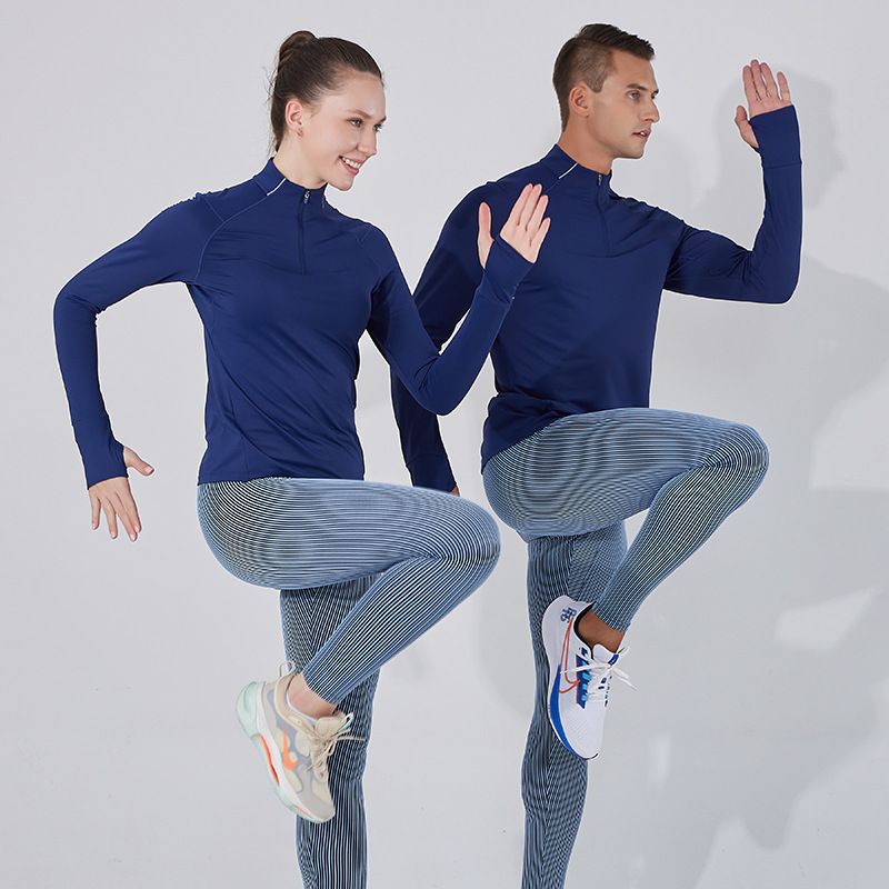 T-shirt for Man and Woman Quick Drying Moisture Absorbing Training Fitness Clothing, Half Zipper Sports Running Long Sleeve