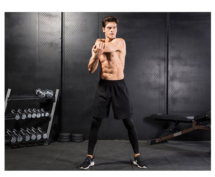 Sport Pant Man Running Trousers Like 2 Pieces Sportwear Quick Drying Short Tights Fake Two-piece Sportwear Sweat Wicking Gym Wear Breathable Lightweight Fitness Running Training Casual Elastic Clothes