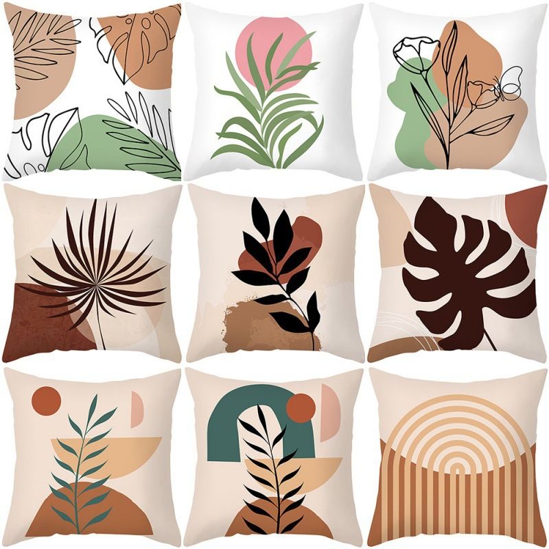 Morandi Style Printed Square Throw Pillow Cover 45cmx45cm Peach Fleece Fabric Home Living Room Bedroom Decorative Pillowcase Cushion for Sofa Chair Car