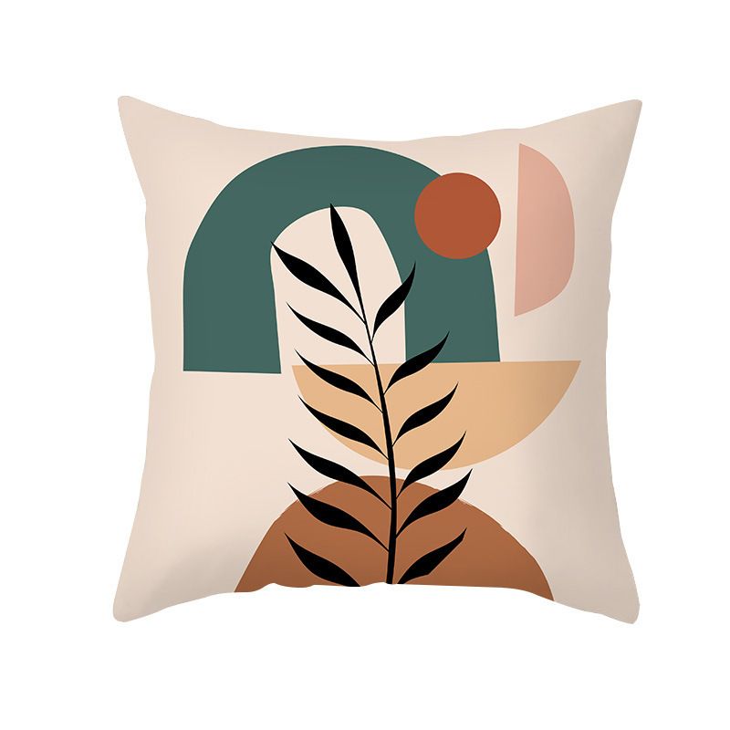 Morandi Style Printed Square Throw Pillow Cover 45cmx45cm Peach Fleece Fabric Home Living Room Bedroom Decorative Pillowcase Cushion for Sofa Chair Car