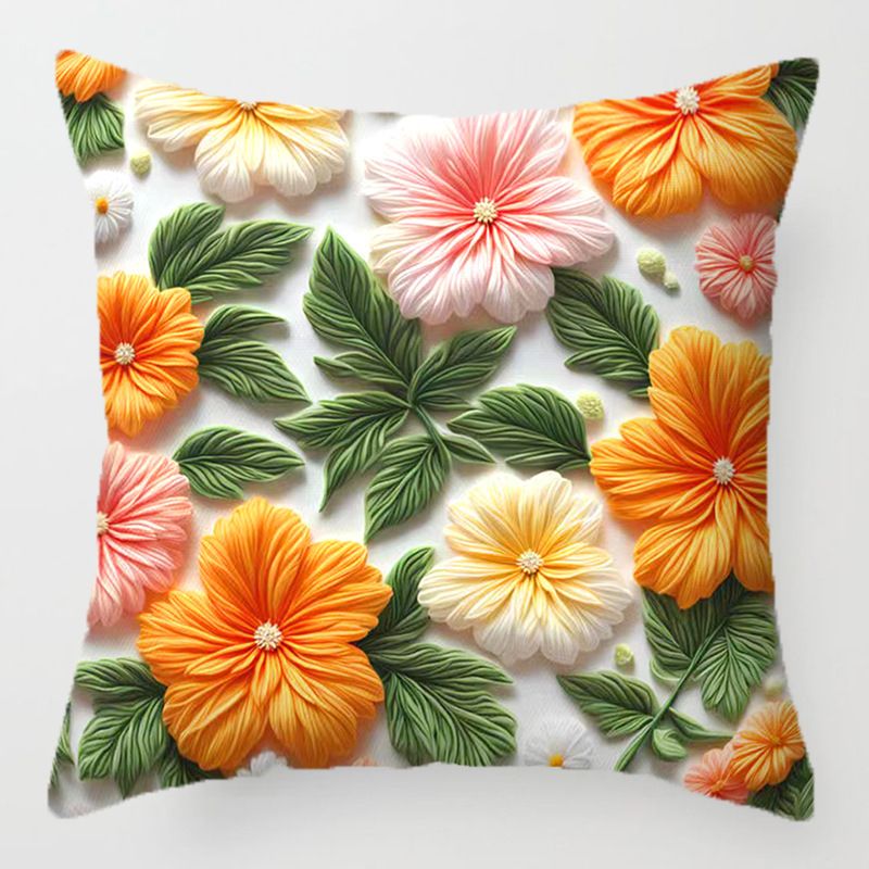 New Flower Square Pillowcase Throw Pillow Cover Printed 3D Fake Embroidery Floral Cushion Cover Sofa Chair Car Bed Home Decor