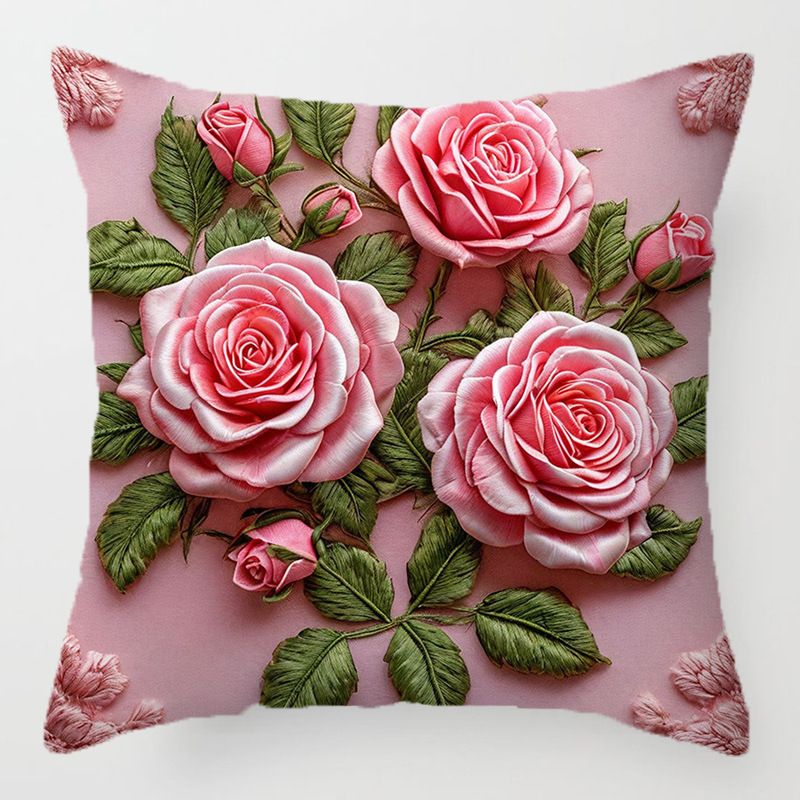 New Flower Square Pillowcase Throw Pillow Cover Printed 3D Fake Embroidery Floral Cushion Cover Sofa Chair Car Bed Home Decor