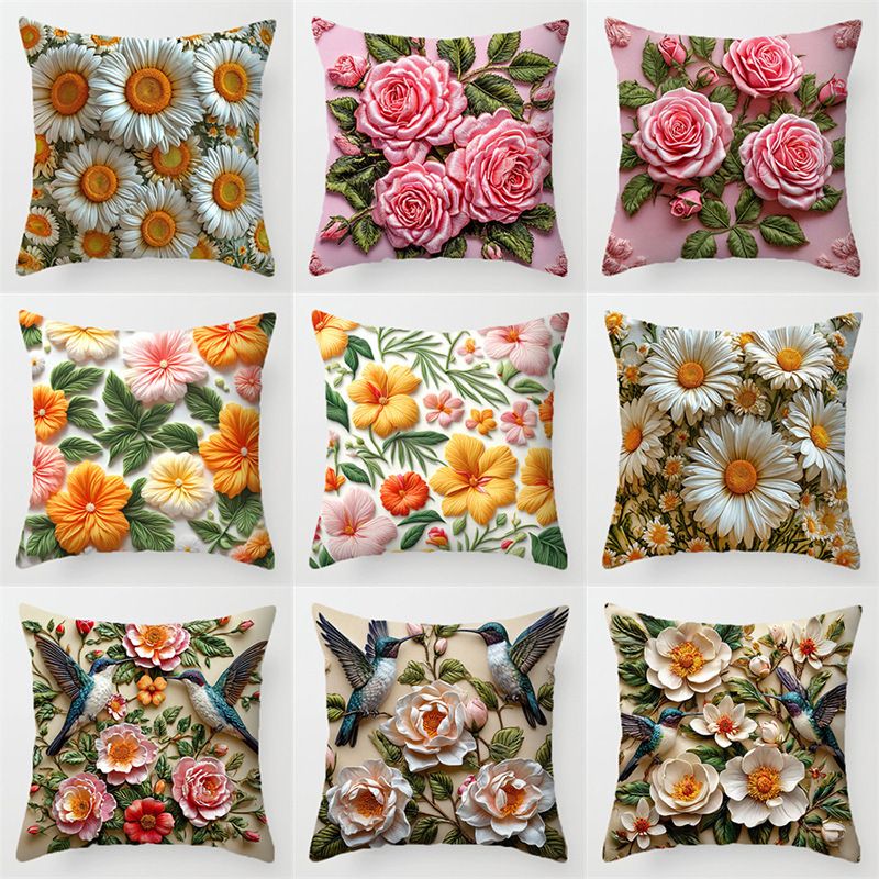 New Flower Square Pillowcase Throw Pillow Cover Printed 3D Fake Embroidery Floral Cushion Cover Sofa Chair Car Bed Home Decor