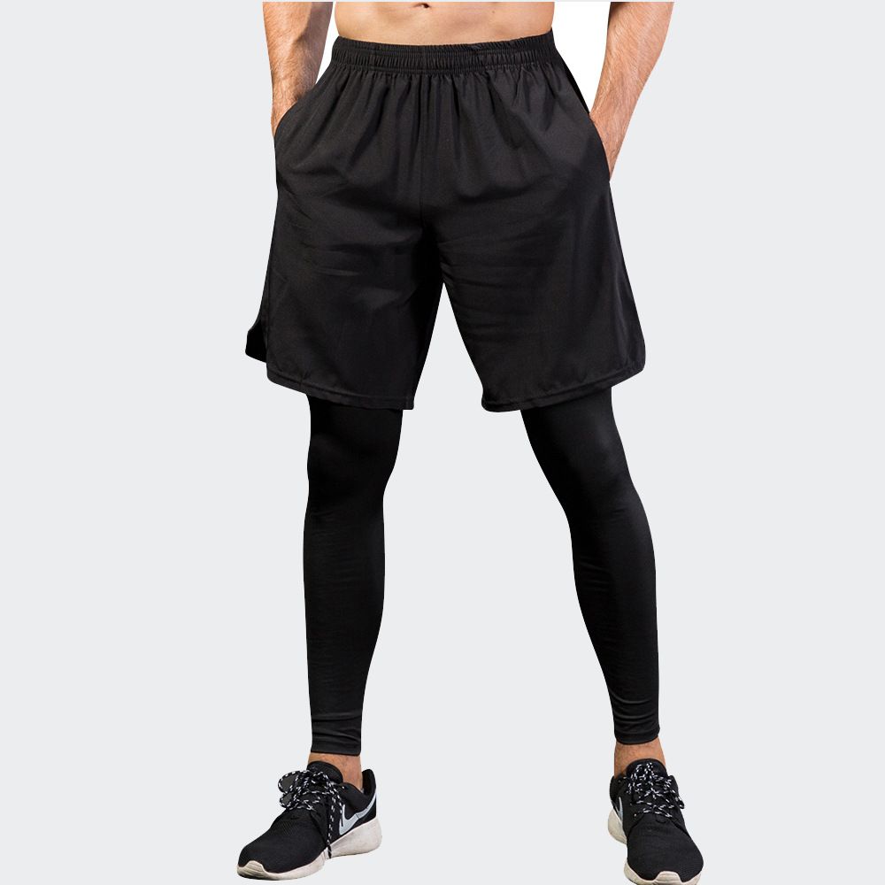 Sport Pant Man Running Trousers Like 2 Pieces Sportwear Quick Drying Short Tights Fake Two-piece Sportwear Sweat Wicking Gym Wear Breathable Lightweight Fitness Running Training Casual Elastic Clothes