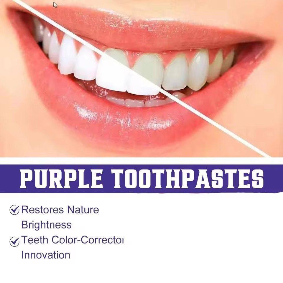 Purple Whitening Toothpaste Removal Plaque Stain Tartar Reduce Cavity Caries Yellowing Teeth Fresh Breath Oral Enamel Clean Care