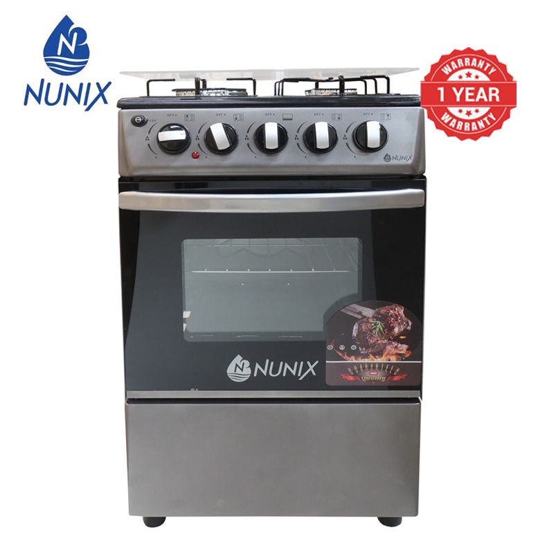 Nunix 3 Gas+1 Hotplate  Gas Oven WLD-560-3G1E +1.5 M Hose Pipe +6KG Regulator+2 pcs Gas Tighteners