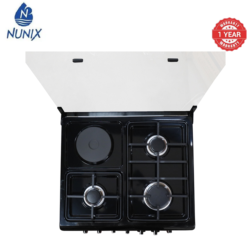 Nunix KZ-660-3G1E Free Standing 3 Gas Cooker+1 Hotplate With Electric Oven Cooker 1.5 M Hose Pipe +6KG Regulator+2 pcs Gas Tighteners