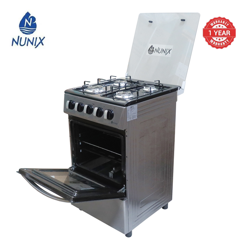 Nunix WLD-560-GO Free Standing 4 Gas Burners Oven Cooker Gas Cooker 1.5 M Hose Pipe +6KG Regulator+2 pcs Gas Tighteners