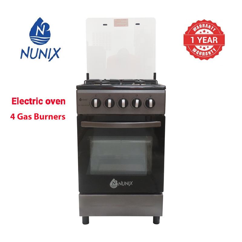 Nunix KZ-560-GO-S Free Standing 4 Gas Burners Oven Cooker Gas Cooker 1.5 M Hose Pipe +6KG Regulator+2 pcs Gas Tighteners