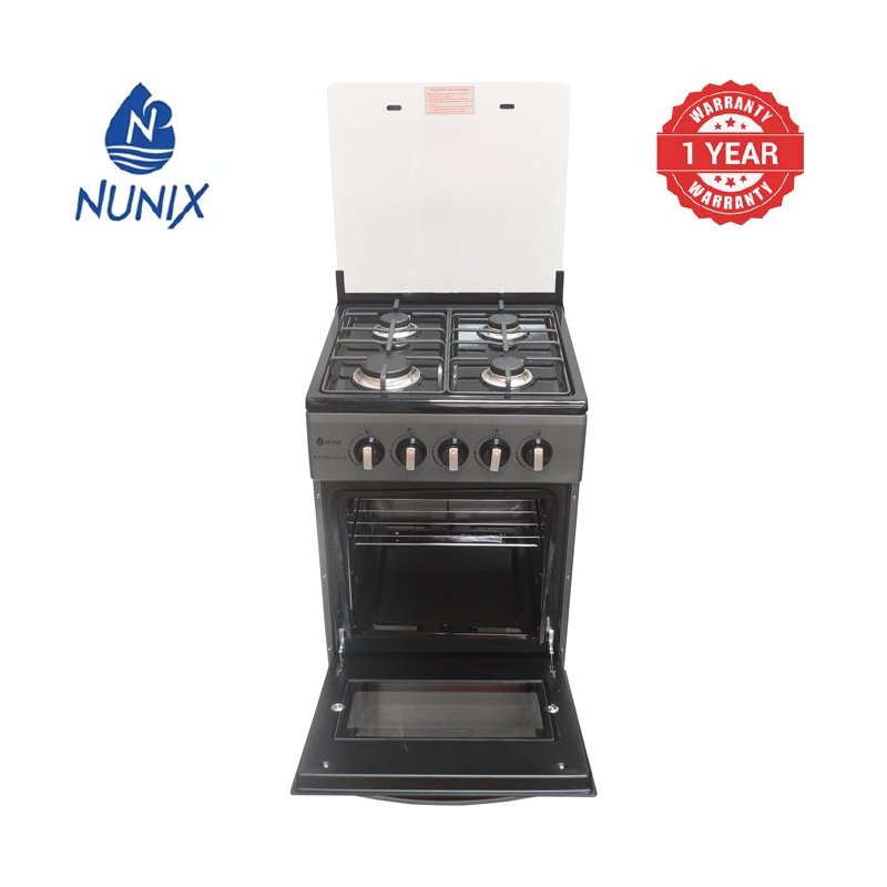 Nunix KZ-560-GO-S Free Standing 4 Gas Burners Oven Cooker Gas Cooker 1.5 M Hose Pipe +6KG Regulator+2 pcs Gas Tighteners