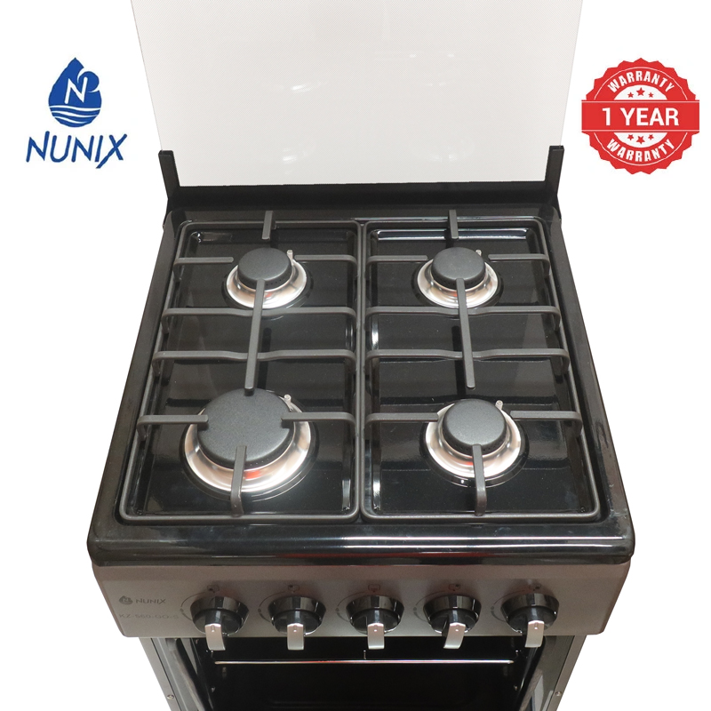 Nunix KZ-560-GO-S Free Standing 4 Gas Burners Oven Cooker Gas Cooker 1.5 M Hose Pipe +6KG Regulator+2 pcs Gas Tighteners
