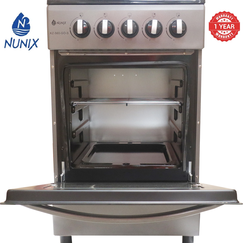 Nunix KZ-560-GO-S Free Standing 4 Gas Burners Oven Cooker Gas Cooker 1.5 M Hose Pipe +6KG Regulator+2 pcs Gas Tighteners