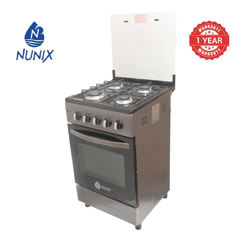 Nunix KZ-560-GO-S Free Standing 4 Gas Burners Oven Cooker Gas Cooker 1.5 M Hose Pipe +6KG Regulator+2 pcs Gas Tighteners